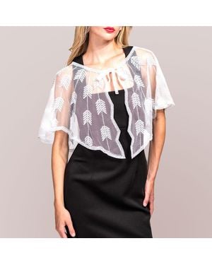 TRUEDAMES Sequin Bow Pointed Leaf Beaded Retro Style Sheer Shawl Cape Poncho - Black