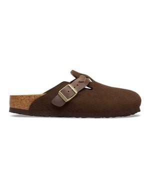Birkenstock Carafe Boston Braided Suede Leather Clogs - Brown