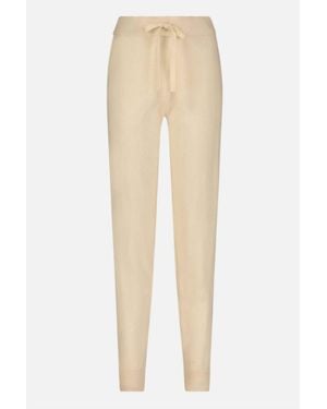 Minnie Rose Embroidered Cotton Blend Pants With Drawstring - Natural
