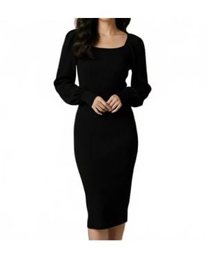 Tahari Ribbed Knit Sweater Dress - Black