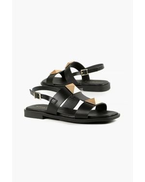 All Black Pyramid Stud Sandal - Black