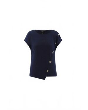Marble Plain Symmetrical Button Short Sleeve Top - Blue