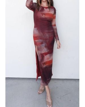 emory park Brushstroke Mesh Midi Dress - Red