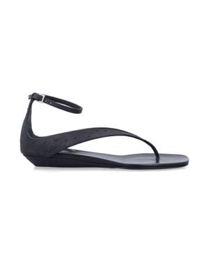 Loulou de Saison Niham Ostrich Effect Leather Flat Sandals - Blue