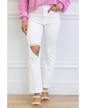 Risen Distressed Straight Leg Jeans - White