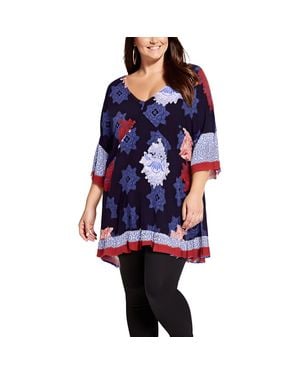 Avenue Plus Tunic Harper Brd Printed Viscose Tunic Top - Blue