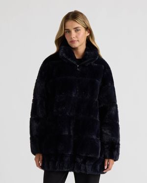 NVLT Faux Fur Zip Jacket With Elastic Waistband And Cuffs - Black