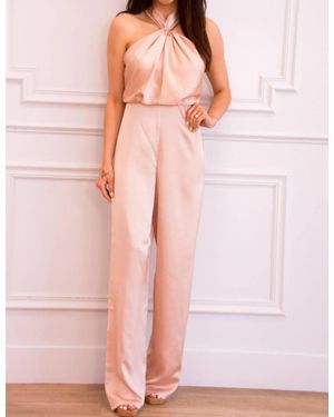 Maniju Drawn To You High Neck Satin Jumpsuit - Pink
