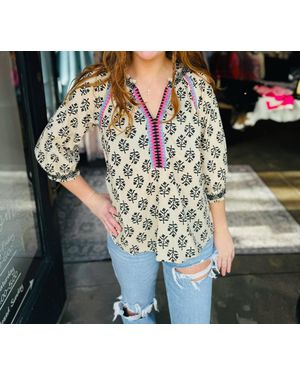 Ivy Jane Smocked Neck And Sleeves Top - Gray