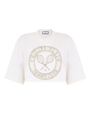 Philipp Plein Cropped T-Shirt Tennis Club - White