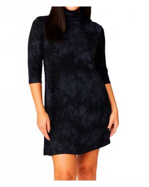 French Kyss Tie Dye Mock Neck Dress - Black