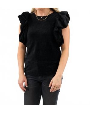 Thml Flutter Sleeve Velvet Top - Black