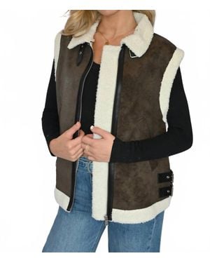 Elan High Neck Faux Shearling Vest - Black