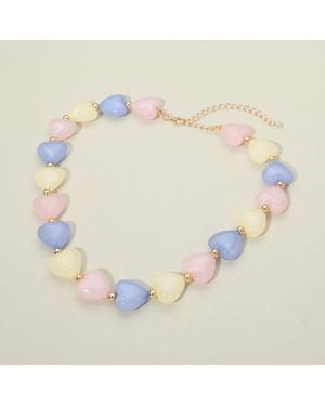 Fashnzfab Resin Heart Pebble Beaded Necklace - Metallic