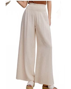 Le Miel Olivia Smocked Waist High Waist Pants With Side Pockets - Natural