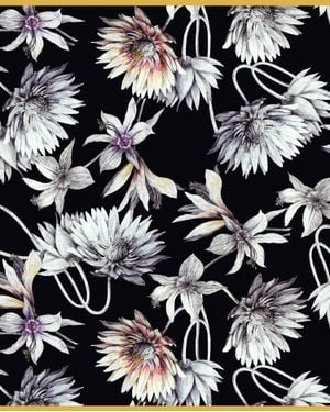 Rani Arabella Flower Printed Cashmere Scarf - Black