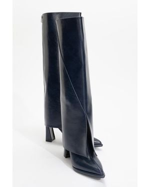 Prologue Shoes Aja Block Heel Convertible Knee High Boot - Blue