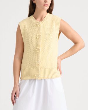 Ellen Tracy Sleeveless Sweater With Crochet Flower Detail - Natural