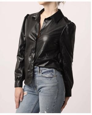 Another Love Brigit Pleather Snap Front Blouse - Black