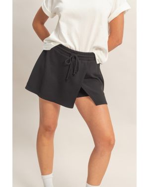 TRUEDAMES Wrap Front Elastic Waist Skort - Black