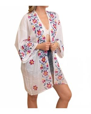 Leto Floral Embroidered Anemone Kimono - Pink