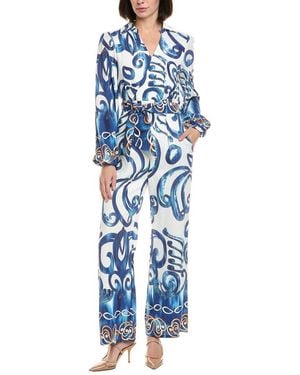 Gracia Floral Print V-Collar Neck Jumpsuit - Blue