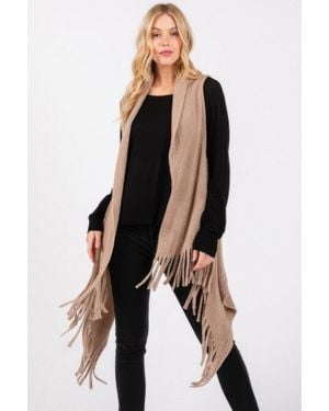 TRUEDAMES Embossed Dotted Line Tassel Knit Vest - Black