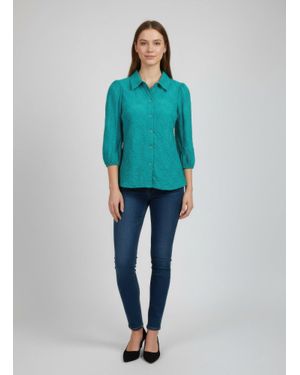 TRUEDAMES Rylee Moon Solid 3/4 Sleeve Blouse - Green