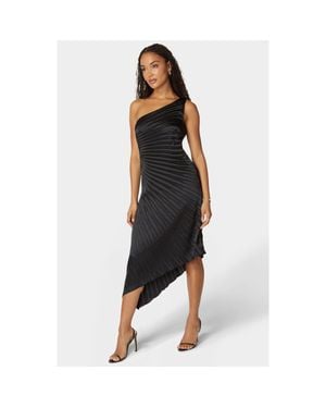 Bebe Pleated One Shoulder Gown - Black