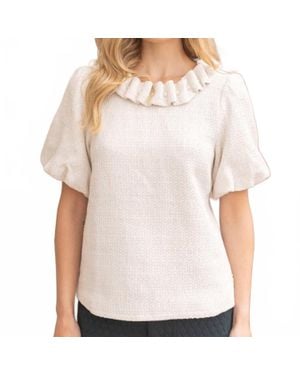 Voya Pearled Ruffle Neckline Top - Natural
