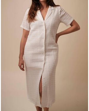 FRNCH Coline Woven Crinkled Collar Shirt Midi Dress - Natural