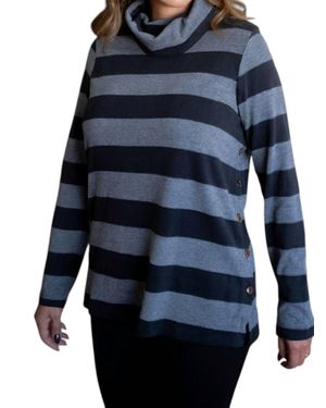 Doe And Rae Cowl Neck Striped Top - Blue