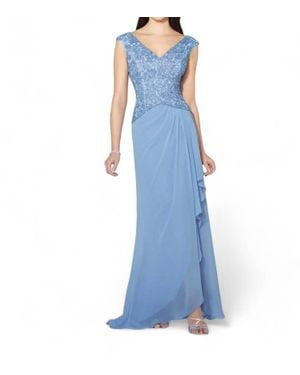 Cameron Blake Chiffon Slim A-Line Gown - Blue