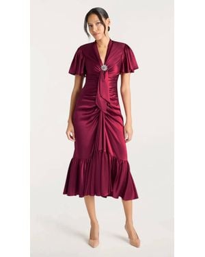 Cinq À Sept Brooch Peeta Midi Dress - Red
