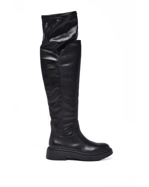 Ash Leather Stretch Boots - Black