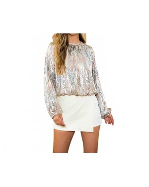 Thml Metallic Sequin Blouson Top - White