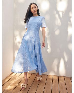 Misook Fit-And-Flare Linear Lace Woven Maxi Dress - Blue