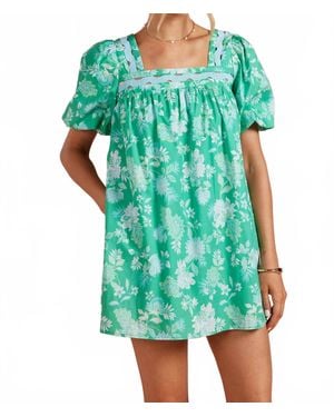 Strut & Bolt Botanical Garden Ric-Rac Puff Sleeve Mini Dress - Green