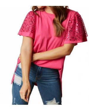 Fantastic Fawn Oversized Sequin Sleeve Knit Tee - Red