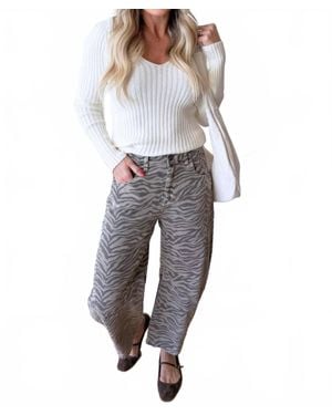 Mystree Plunging V-Neck Sweater Top - Gray