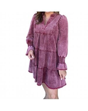 Umgee Stone Washed V-Neck Dress - Purple