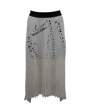 Maje Pleated Laser Cut Midi Skirt - Gray