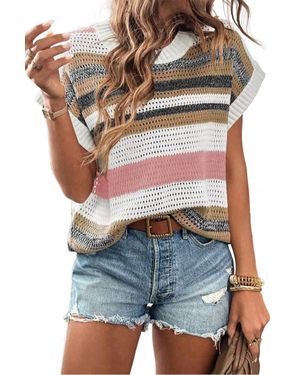 Shewin Striped Sleeveless Sweater - Blue
