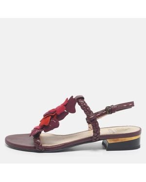 Lanvin Burgundy Leather And Suede Ankle Strap Sandals - Red