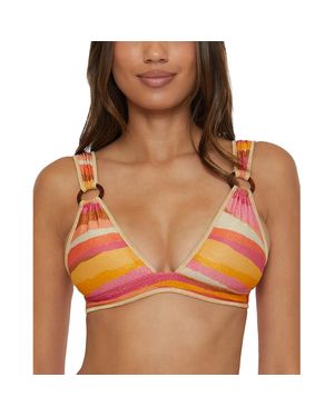 Becca Canyon Sunset Metallic Plunge Bikini Swim Top - Orange