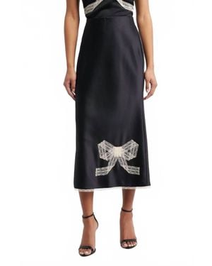 LoveShackFancy Vallis Lace Bow Midi Skirt - Black
