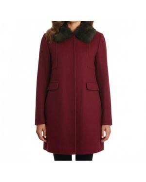 Eliza J Faux Fur Trim Wool Blend Coat - Red