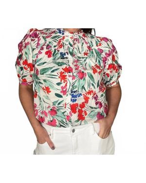 Sugarlips Kivia Blossom Smocked Mock Neck Top - White