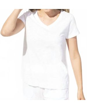 A.Z.I. Cotton Slub V Neck Tee - White