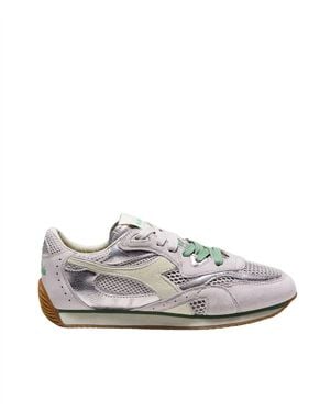 Diadora Stonewash Pigskin Leather Metallic Sneakers - White